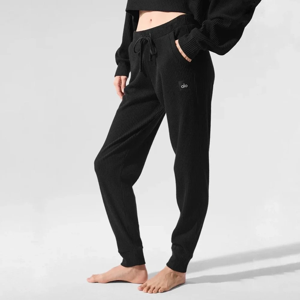 Alo Yoga Muse Sweatpant Black Ribbed Joggers W5784R Womens Small